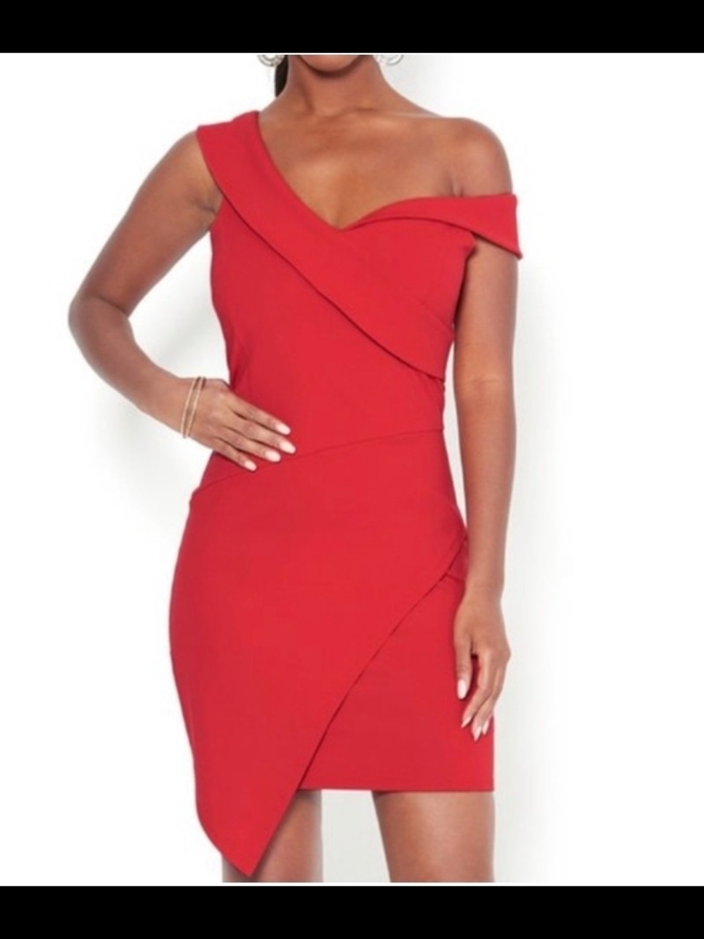 bebe One-Shoulder Red Asymmetrical Bodycon Dress